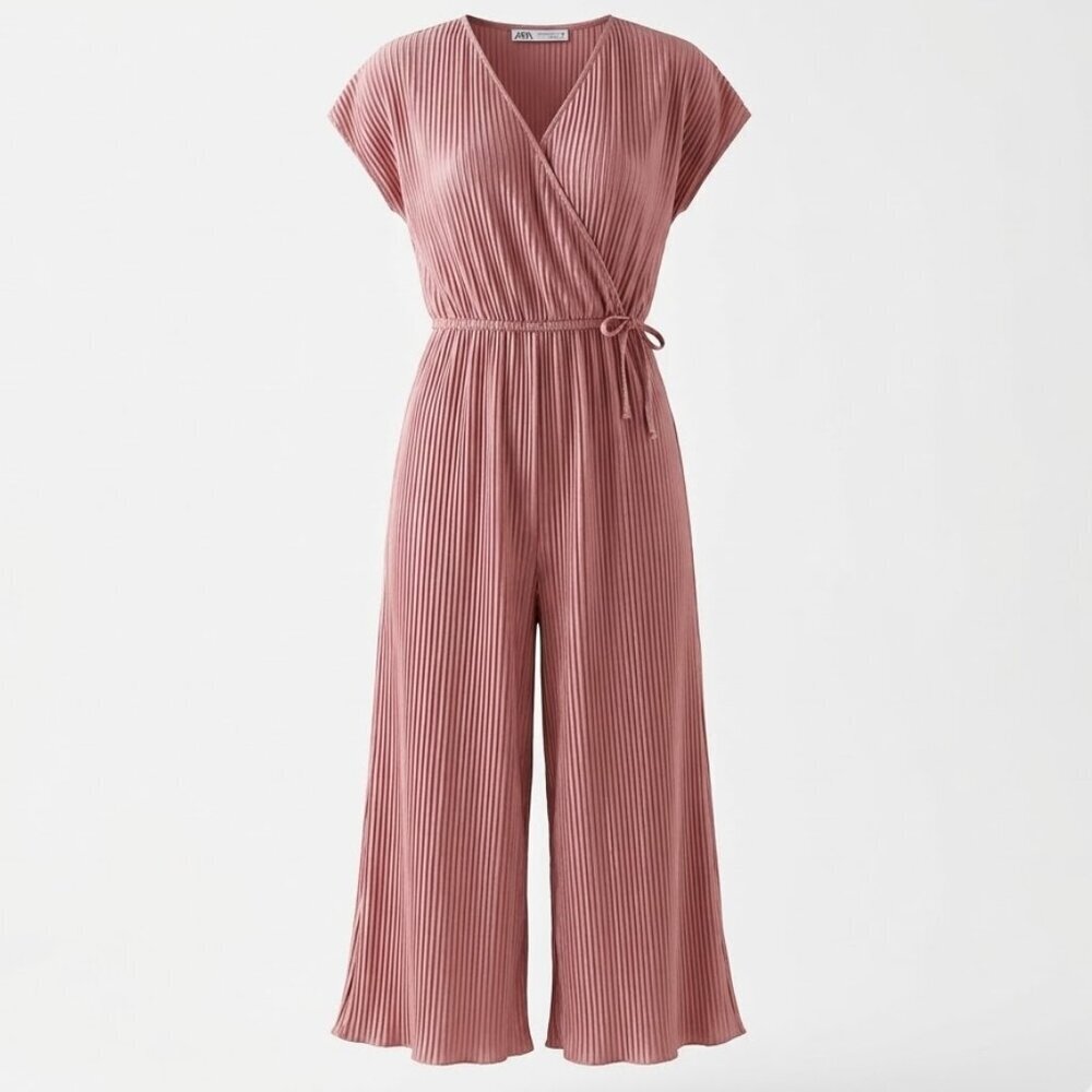 Zara Rose Pink Pleated Culotte Jumpsuit Girls Size 11/12